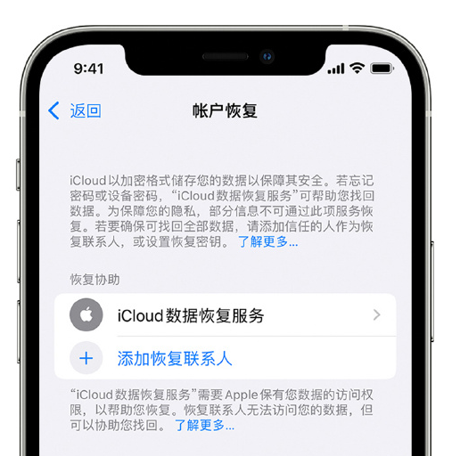 三角镇苹果手机维修分享在 iPhone 上设置帐户恢复联系人的方法 